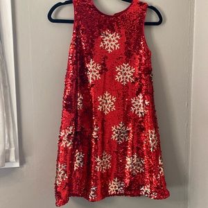 cat and Jack sequin flip red silver snowflake holiday dress large 10/12